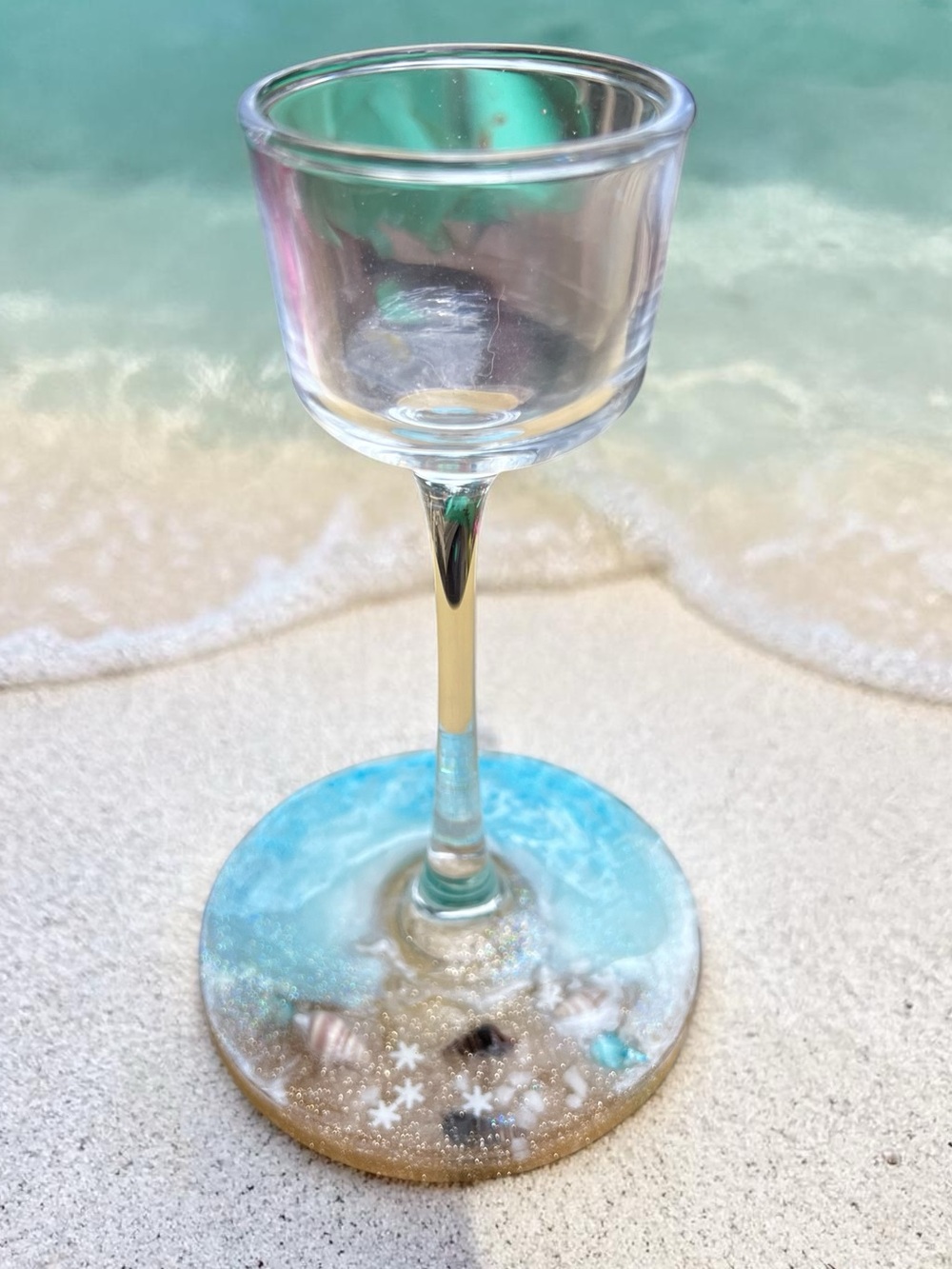 Handcrafted resin Beach-Theme glass tealight holder.  So pretty!